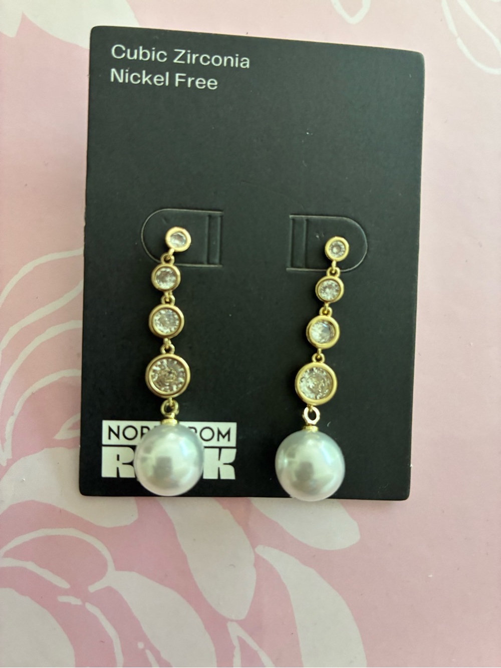 Nordstrom Gold-Tone Pearl Drop Earrings with Clear Stones